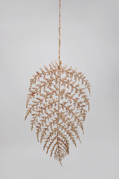 33" Glitter Hanging Palm Leaf Spray Champagne