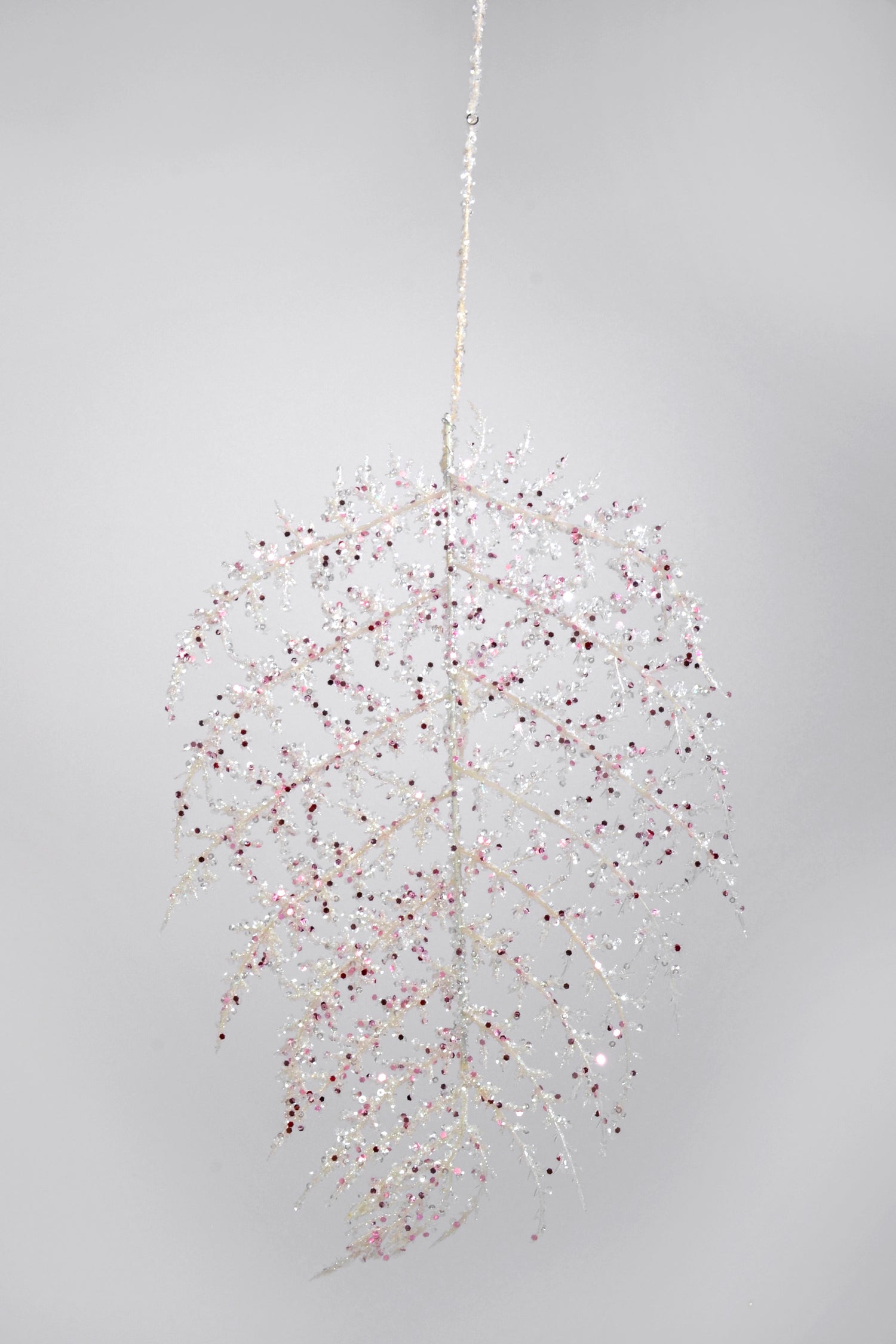 33" Glitter Hanging Palm Leaf Spray White