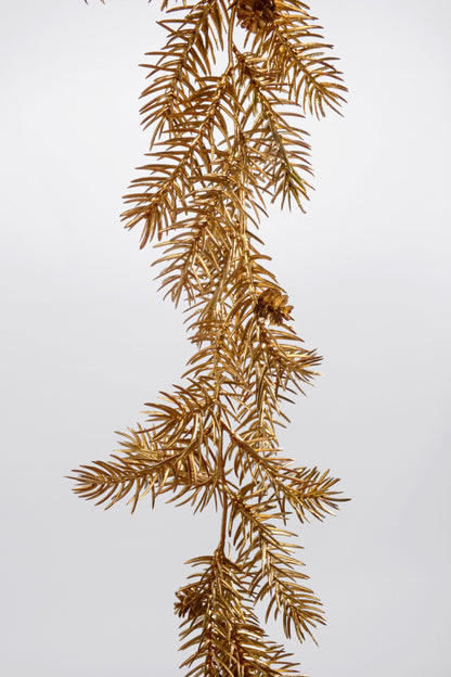 6Ft Pine Garland With Cone Gold