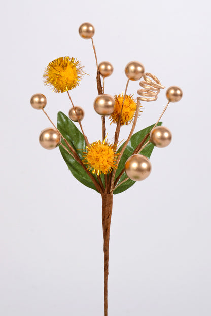 7.5" Berry Pompom Pick Gold