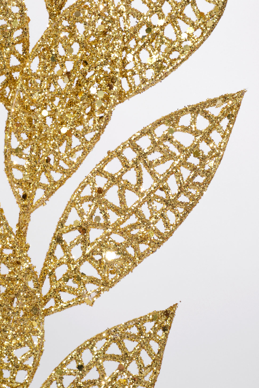 13" Glitter mesh Bay leaf Spray PKG12 Gold