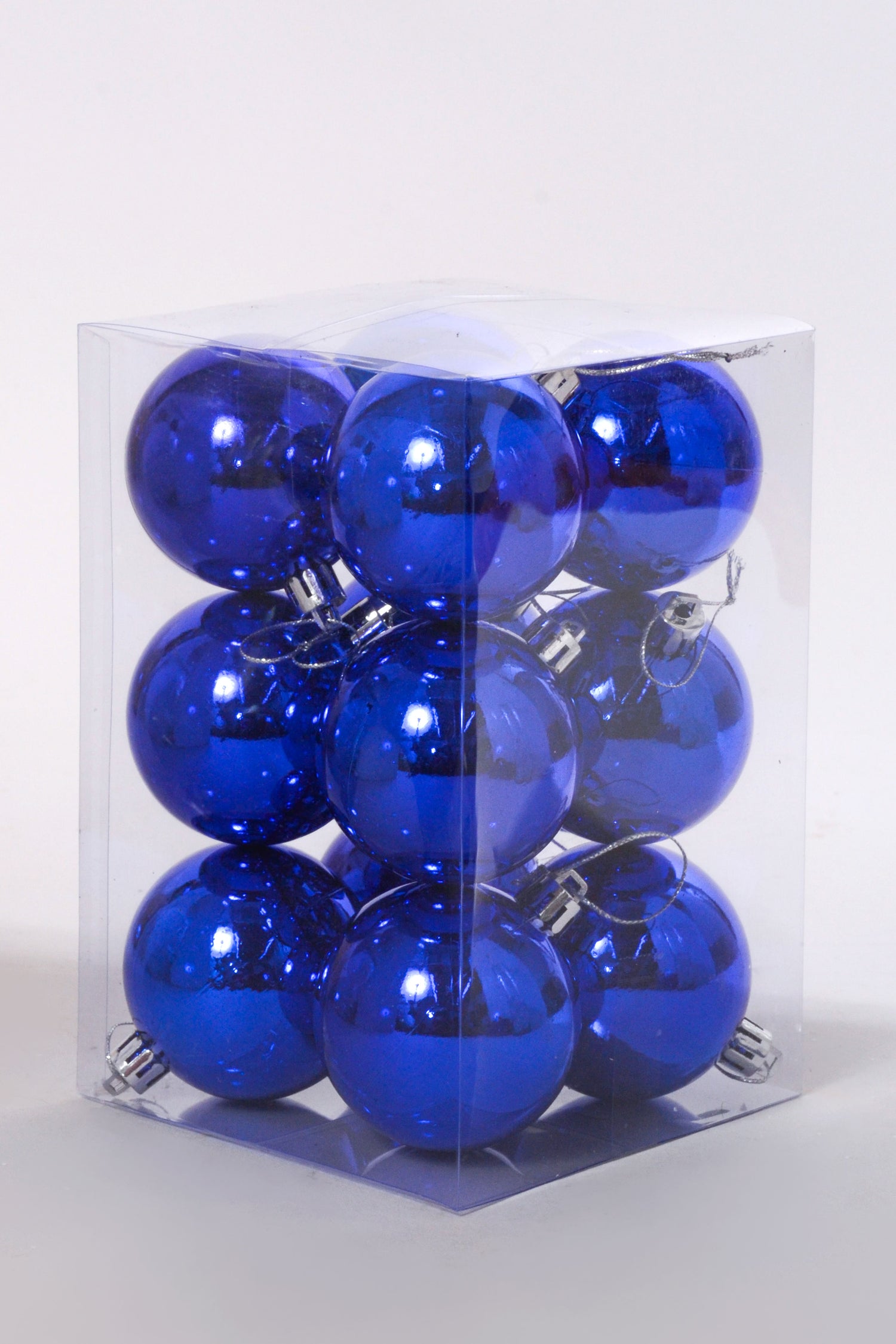 60MM Shiny Plastic Ornament Ball Bx/12 Royal Blue