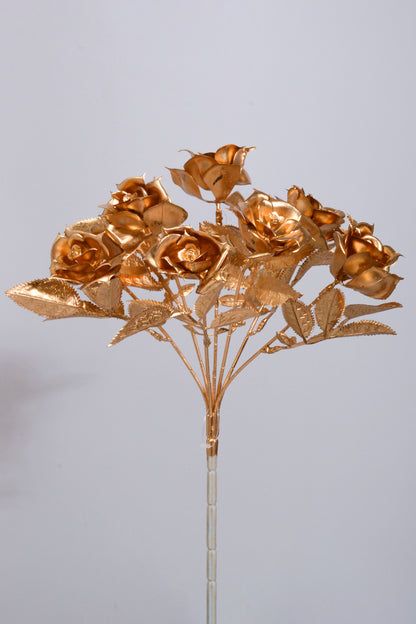 12.5" Metallic Rose Leaf Bush Gold