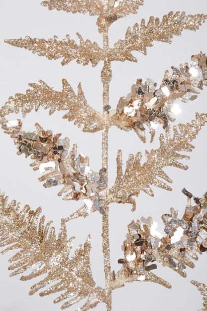 31" Metallic Leaf Spray With Glitter Champagne