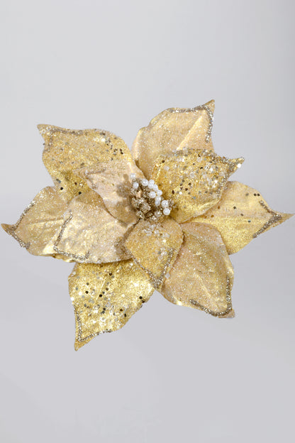 9" Poinsettia Pick Gold