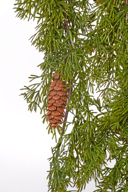 41" Hanging Cedar Spray With Pinecone Green