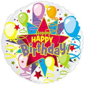 18" Happy Birthday Star Burst Foil Balloon Multicolor Pkg/10