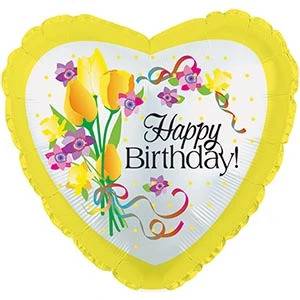 18&quot; Happy Birth Day Foil Balloon Yellow Floral