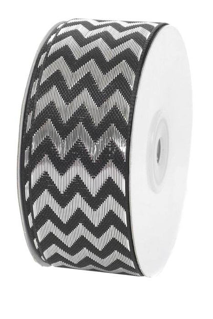 1.5" X 25yds Metallic Chevron Ribbon Black/silver