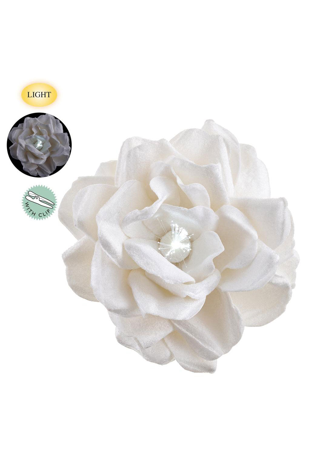 7" Fiber Optical Velvet Rose Clip With Light White