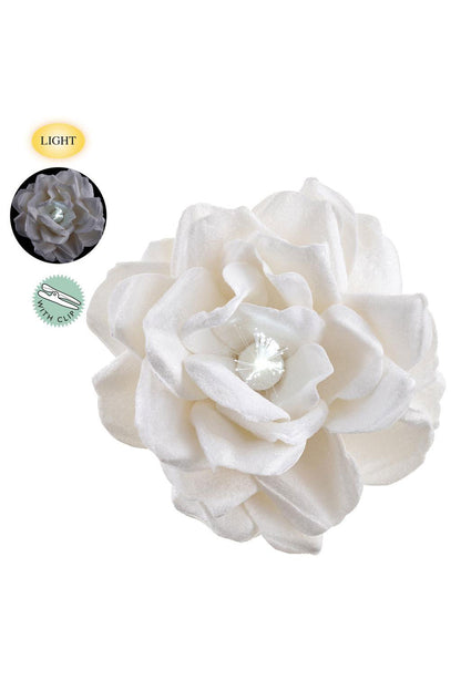 7" Fiber Optical Velvet Rose Clip With Light White