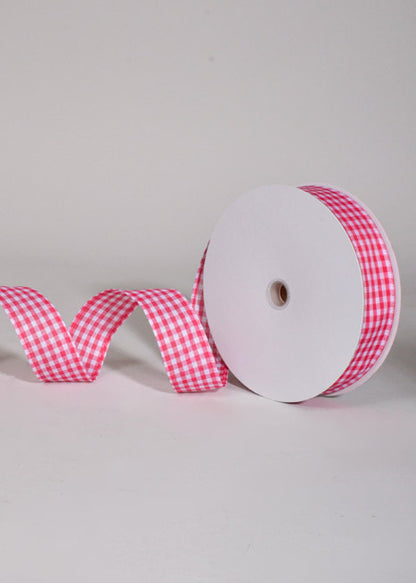 1.5" X 50Yds Wired Gingham Ribbon Fuchsia/White