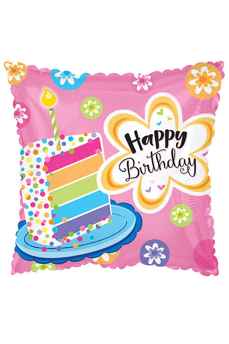 17&quot; Happy Birthday Pillow Foil Balloon Cake On The Side Pink/Multi-Color Pkg/10