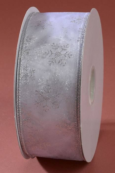 2.5" X 50yds Snowflake Wired Ribbon White/silver