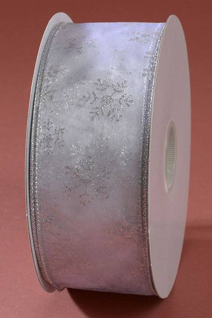 2.5" X 50yds Snowflake Wired Ribbon White/silver