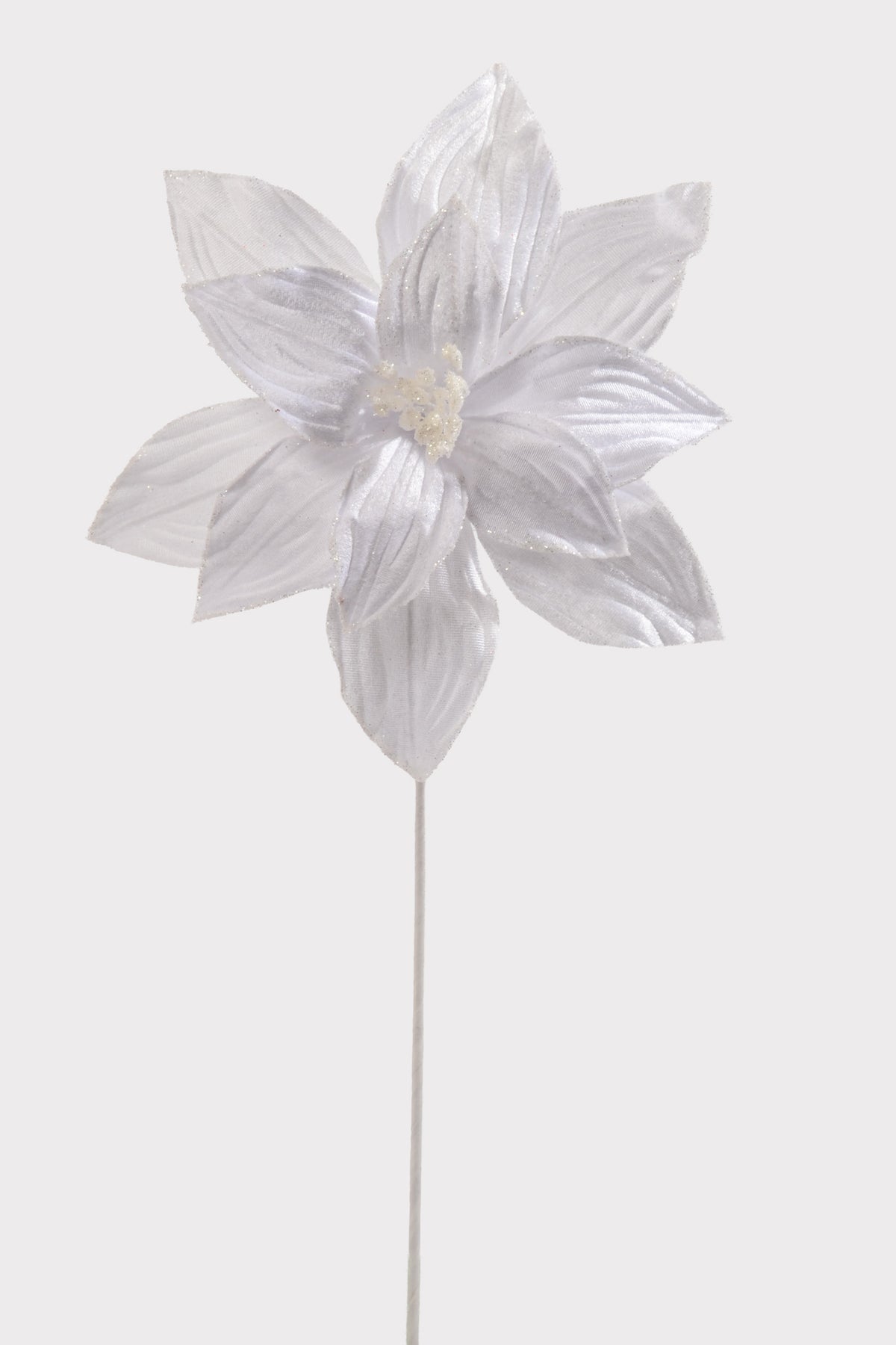25" Velvet Poinsettia Stem White