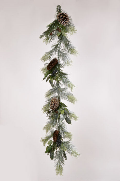 52" Frost Pine Cedar Leaf Garland Frosted Green Brown
