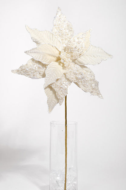 22" Velvet with Pearl Poinsettia Ivory