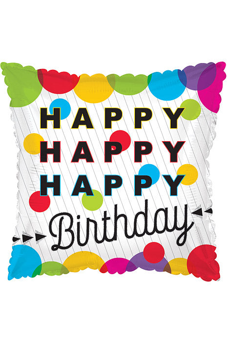 17&quot; Happy Happy B-Day Pillow Foil Balloon White/Multi-Color Pkg/10