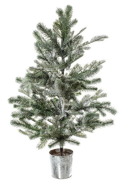 3ft Snow Green Flocked Pine Tree Potted