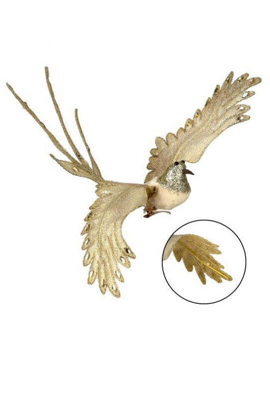 9" Metallic Gilded Bird Clip Ornament Champagne
