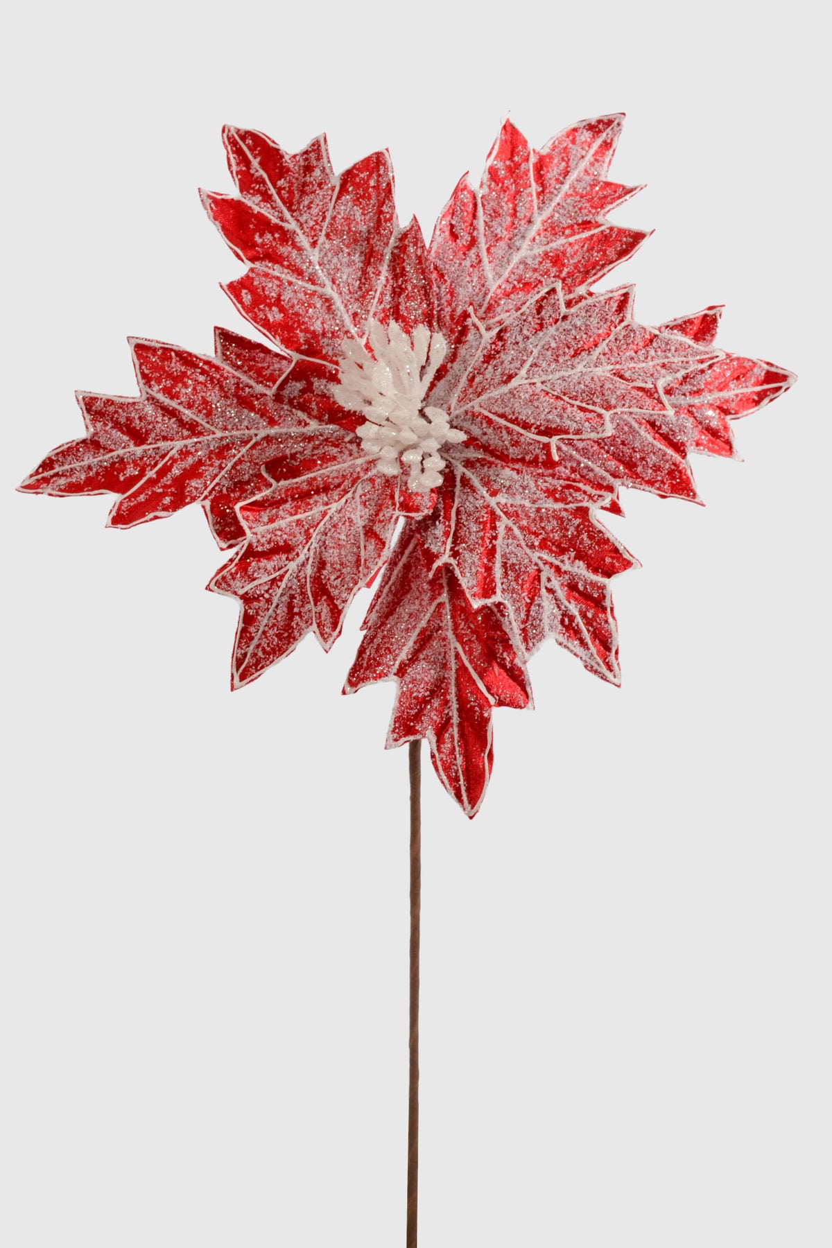26" X 13" Frosted Poinsettia Stem Red/White