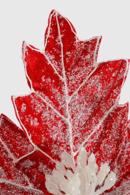 26" X 13" Frosted Poinsettia Stem Red/White