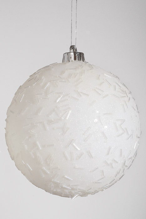 150Mm Beaded/Glitter Ball Ornament White Pkg/2