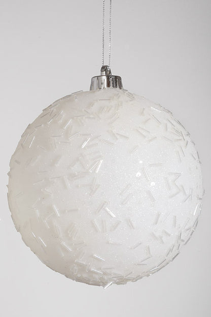 150Mm Beaded/Glitter Ball Ornament White Pkg/2