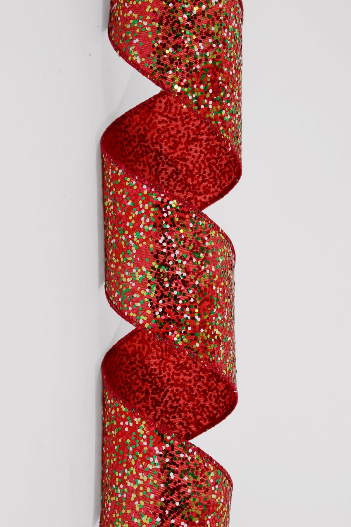 2.5" X 10Yds Wired Heavy Confetti Glitter Ribbon Red/Lime/White