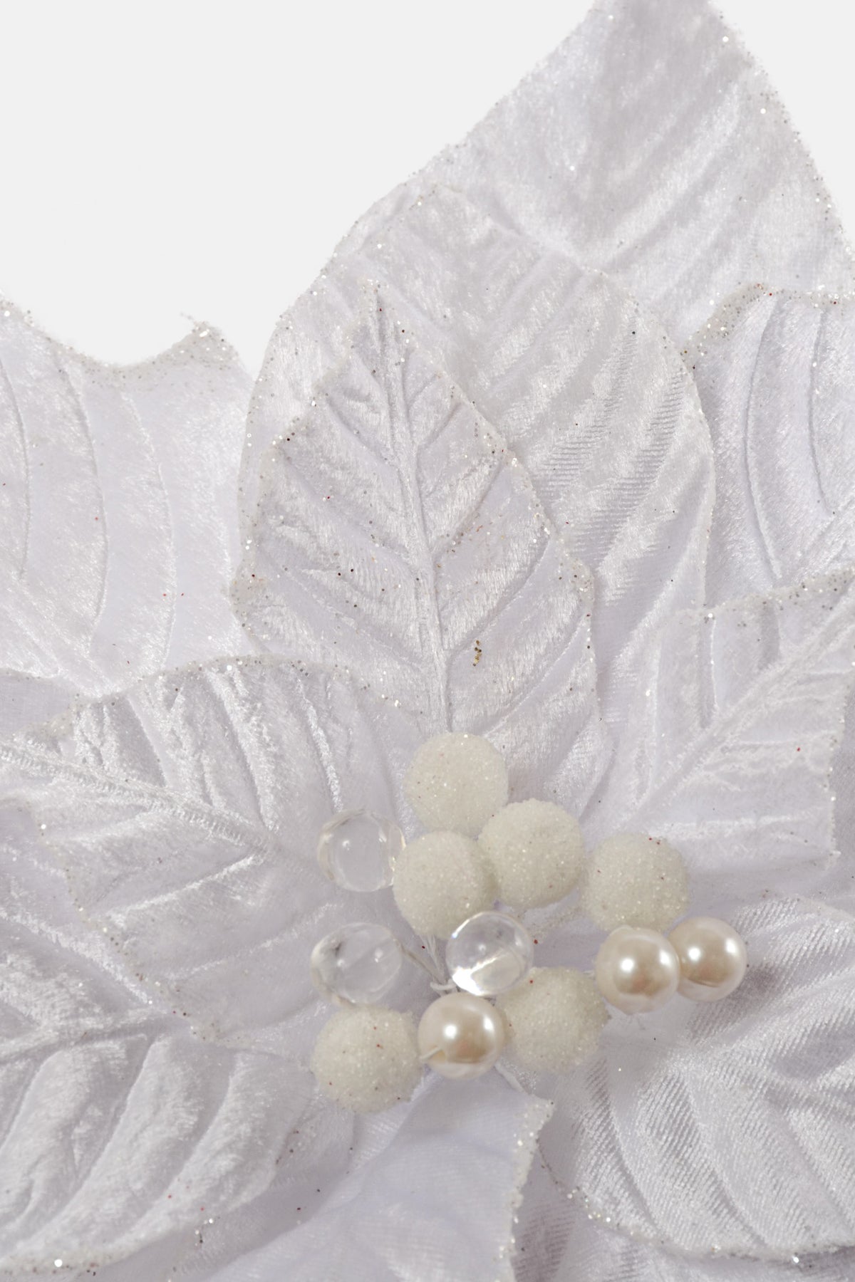 25" Velvet Jeweled Poinsettia Stem White