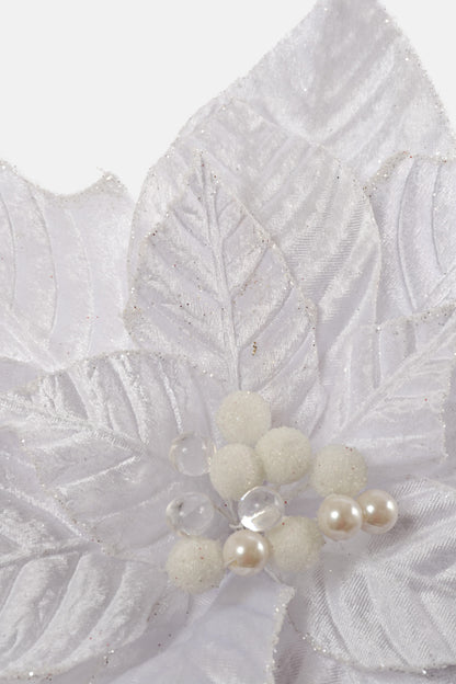 25" Velvet Jeweled Poinsettia Stem White