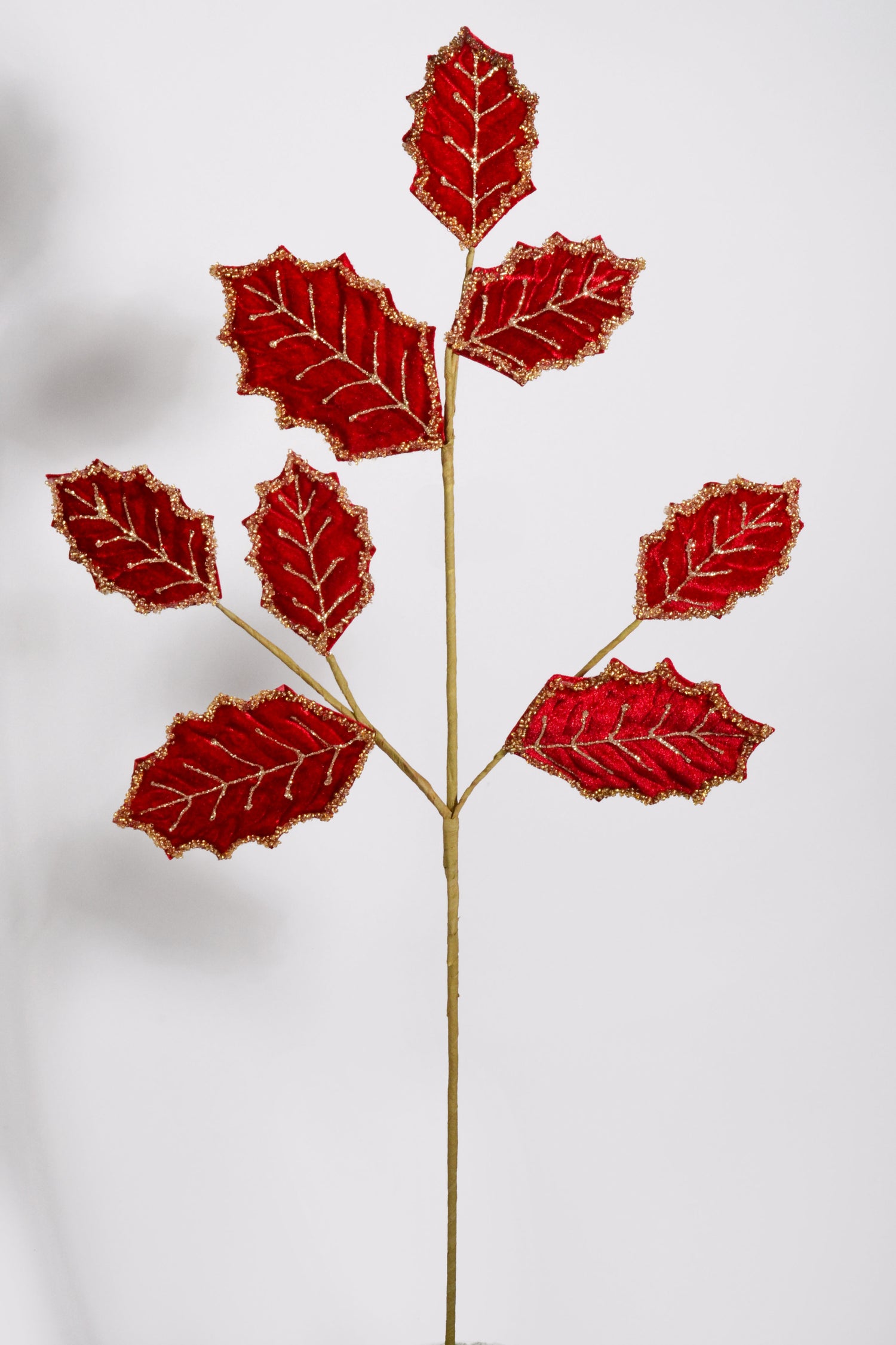 26.5" Beaded Velvet Leaf Spray Burgundy