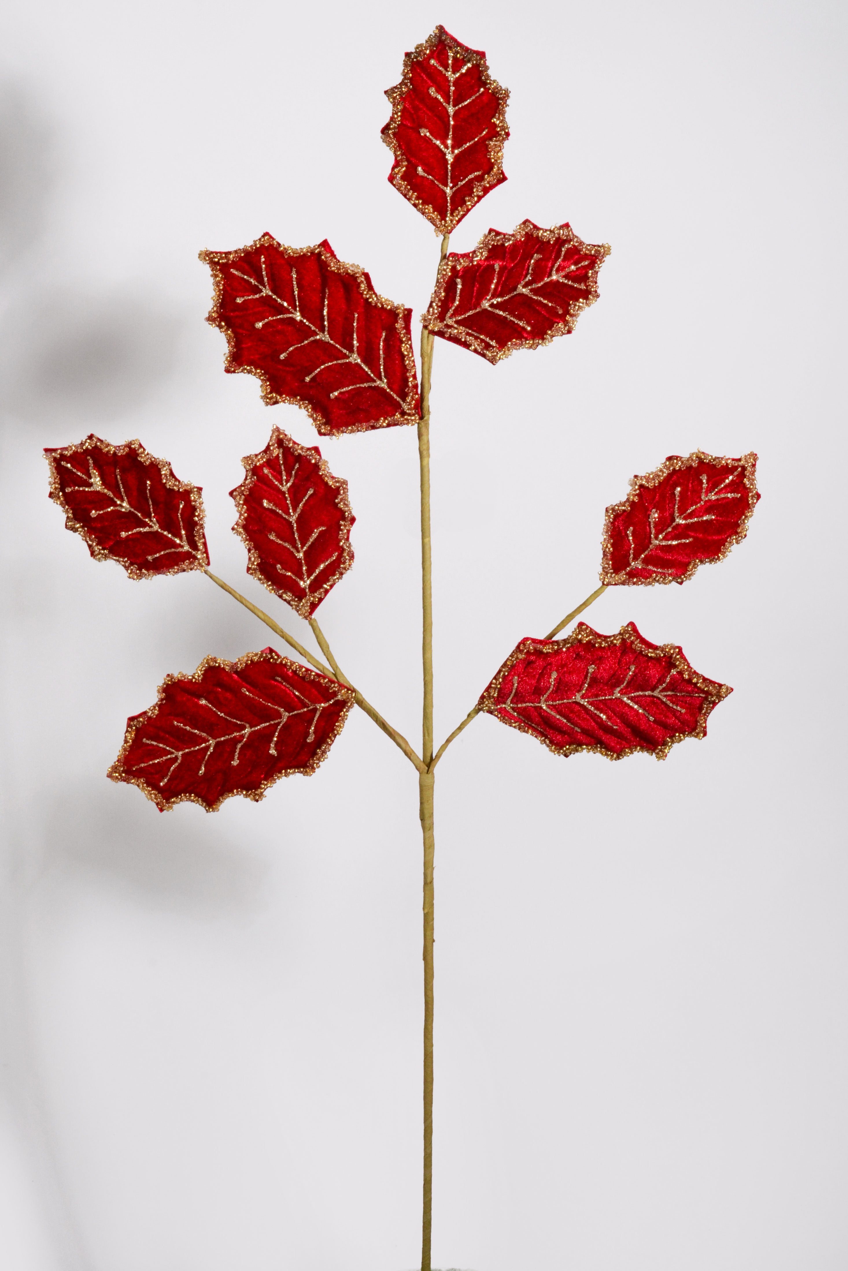 26.5" Beaded Velvet Leaf Spray Burgundy