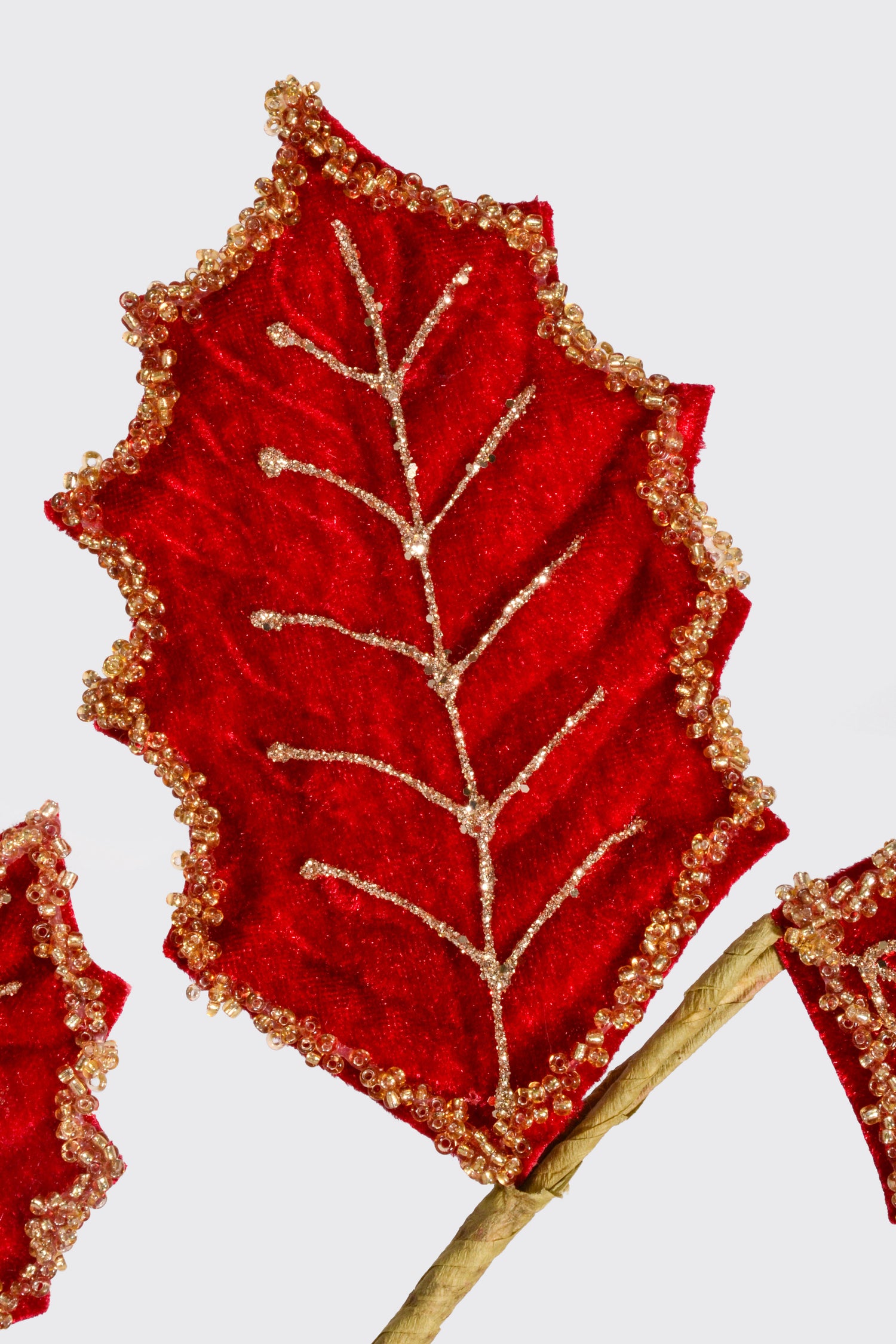 26.5" Beaded Velvet Leaf Spray Burgundy