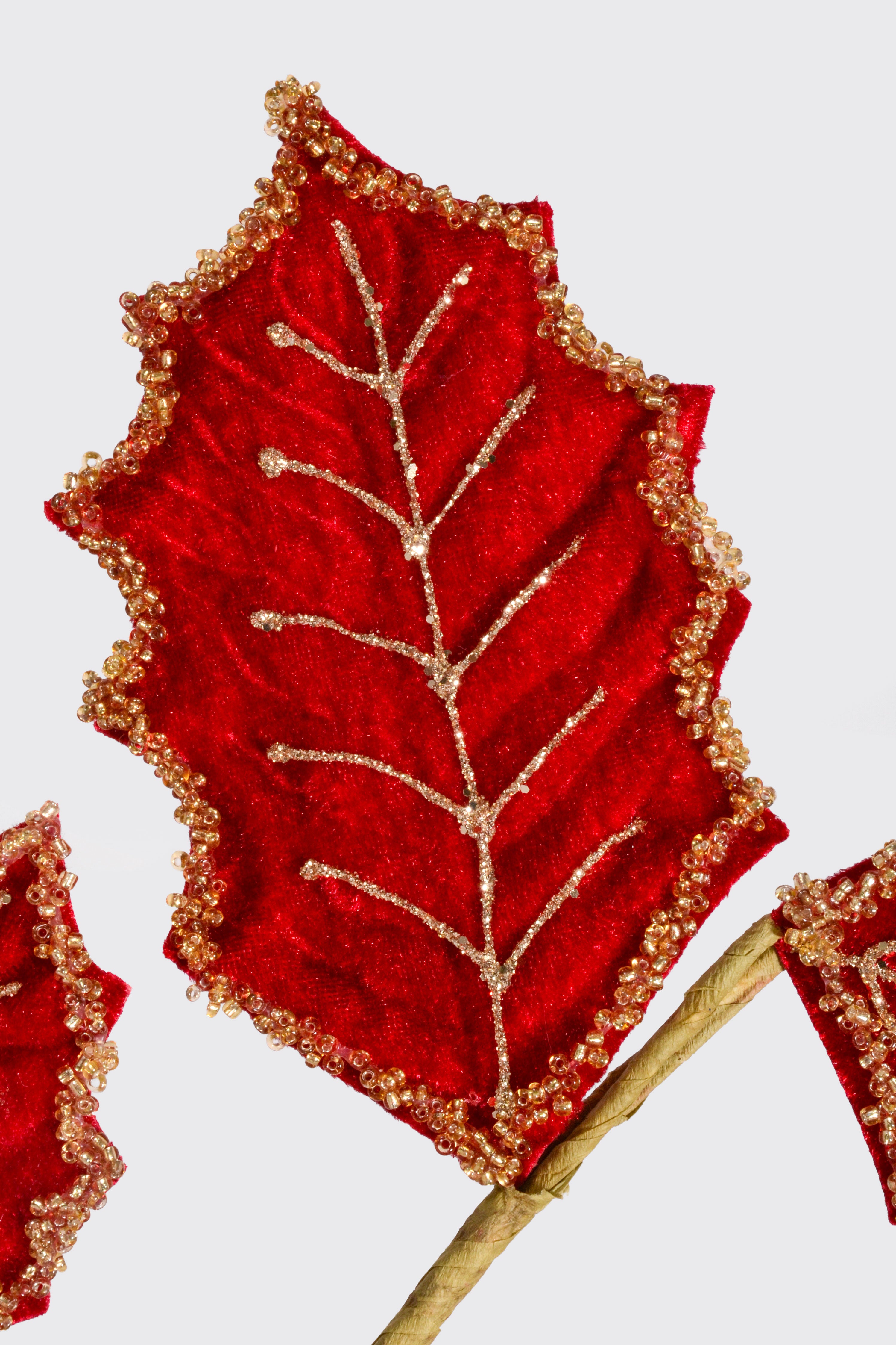 26.5" Beaded Velvet Leaf Spray Burgundy