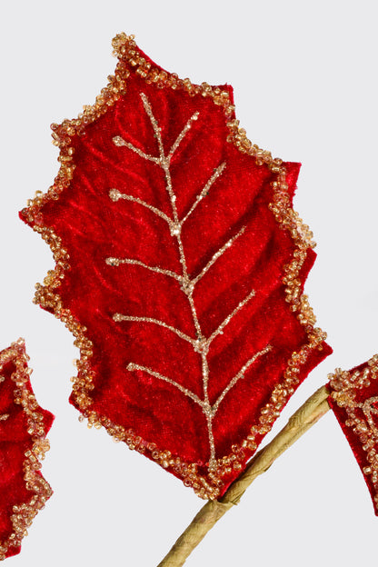 26.5" Beaded Velvet Leaf Spray Burgundy