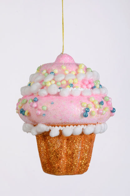 5.5" Glitter/Sparkling Foam Cup Cake Ornament Pink
