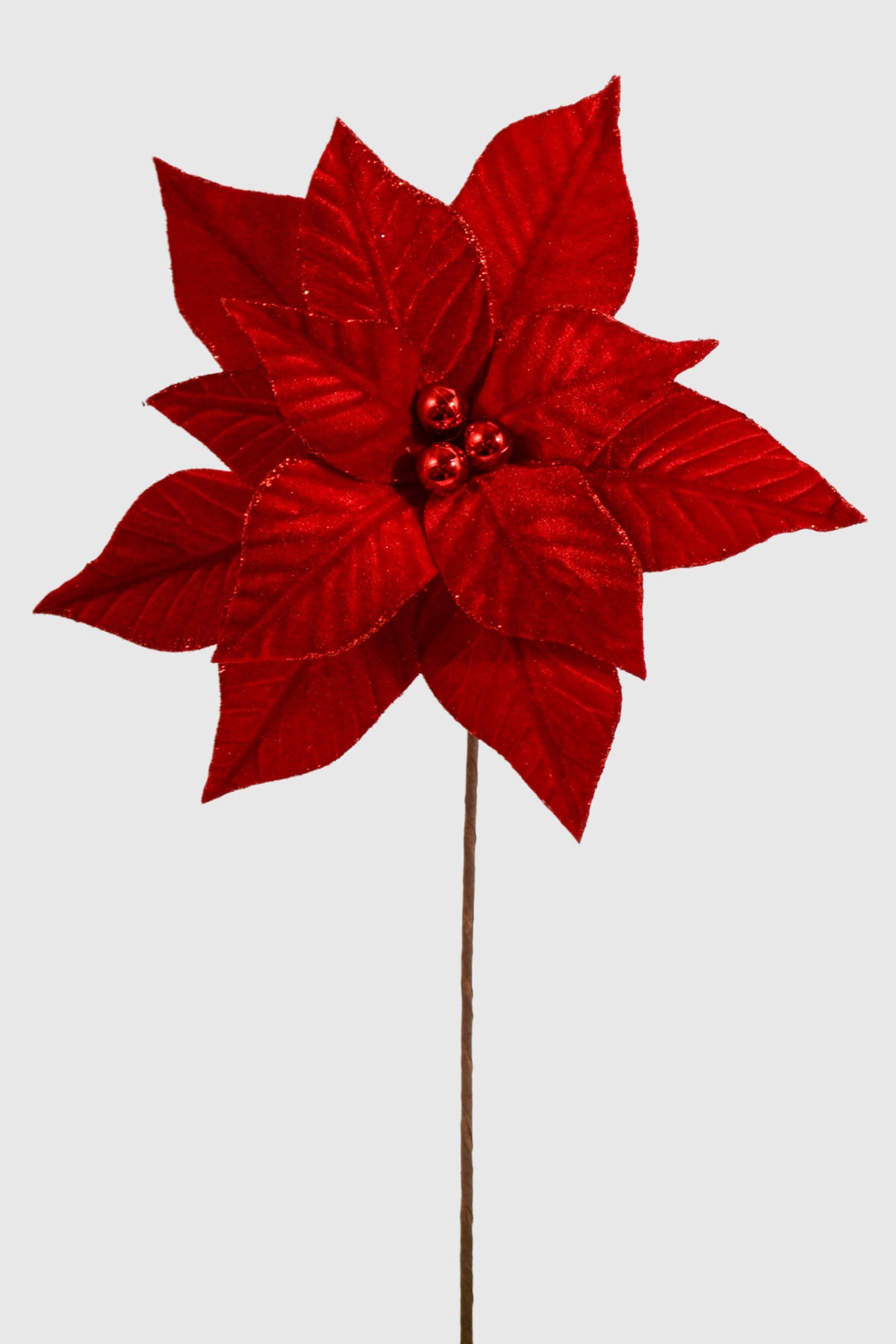 23" Velvet Poinsettia Stem Red