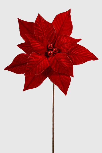 23" Velvet Poinsettia Stem Red