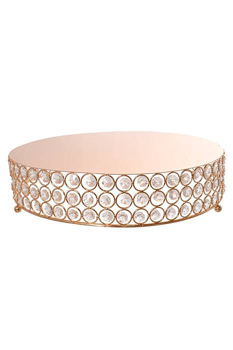 14" Metal Round Cake Stand W/Bead Gold