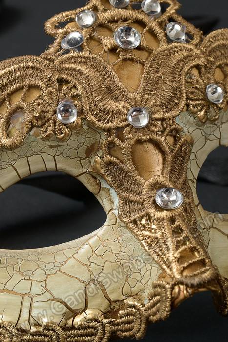 6" Mask W/lace &amp; Rhinestone Gold
