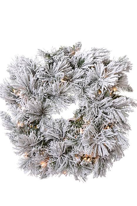 24" Long Needle Pine Wreath W/lights Green