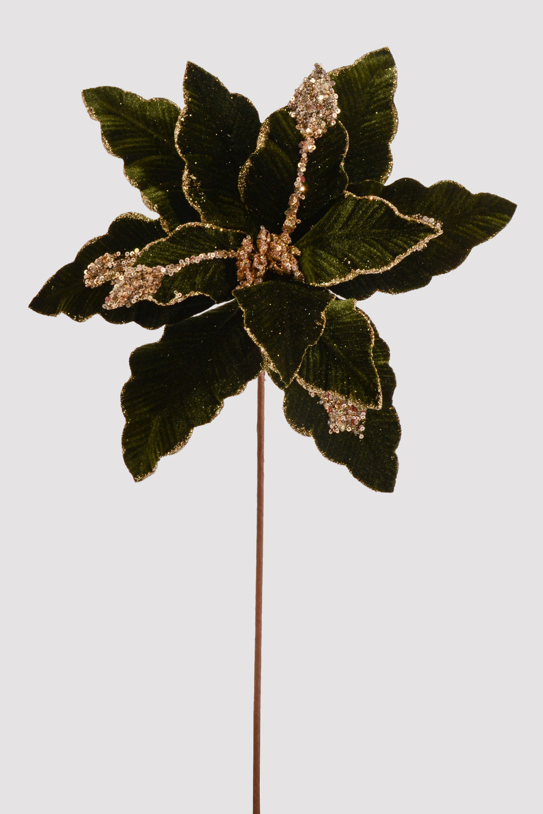 26" Poinsettia Velvet Glitter Stem Emerald