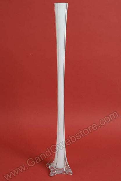 28" Eiffel Tower Glass Vase White
