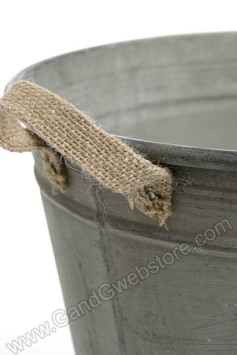 10.5" X 12.5" Round Metal Bucket W/jute Handles Gray