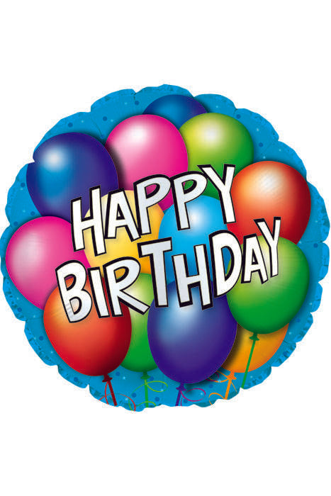 18" Round Foil Balloon Happy Birthday Pkg/10