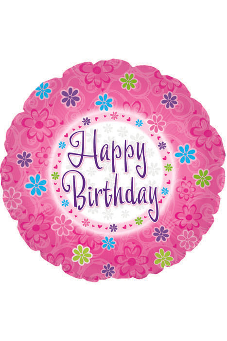 18" Round Foil Balloon Happy Birthday Pink Pkg/10