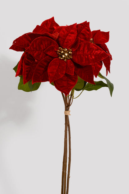 26" Velvet Poinsettia Bundle Red