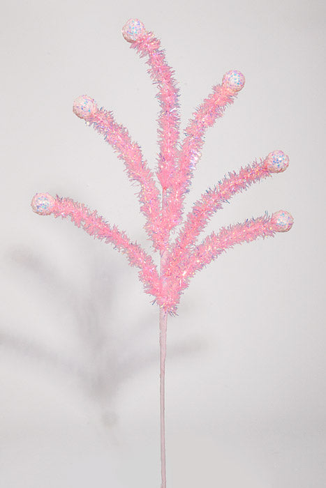 23" Tinsel and Glitter Ball Spray Pink